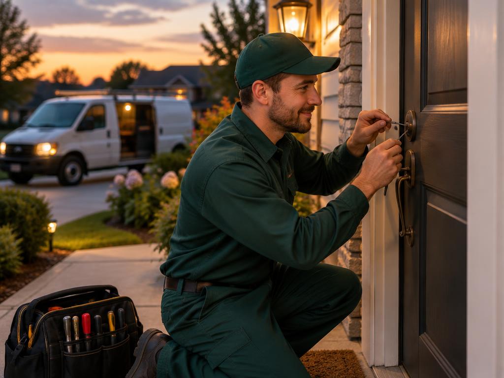 Emergency locksmith in Wake Forest, NC unlocking a home door during an urgent call